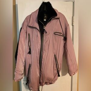 Express Vintage Pink Bomber Jacket with Black Faux Fur Collar - Never Worn